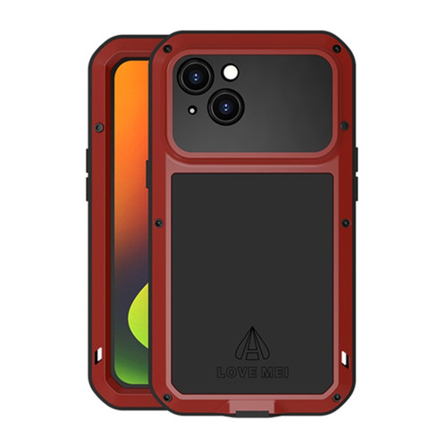 LOVE MEI Metal Shockproof Life Waterproof Dustproof Phone Case for iPhone 14 - Red