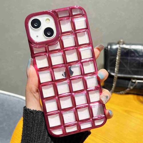 3D Grid Phone Case for iPhone 14 - Rose Red