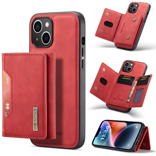 DG.MING M2 Series 3-Fold Card Bag Leather Case for iPhone 14 - Red