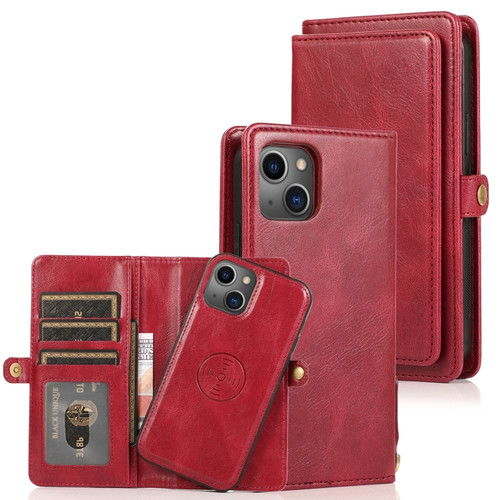 Strong Magnetic Detachable Leather Case for iPhone 14 - Red