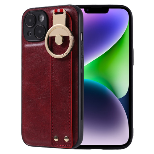 Wristband Leather Back Phone Case for iPhone 14 - Red