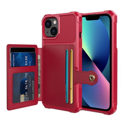 Magnetic Wallet Card Bag Leather Phone Case for iPhone 14 - Red