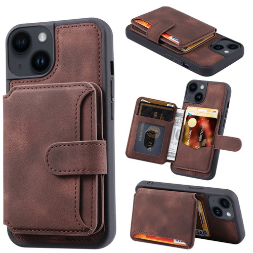 Skin Feel Dream Anti-theft Brush Shockproof Portable Skin Card Bag Phone Case for iPhone 14 - Coffee