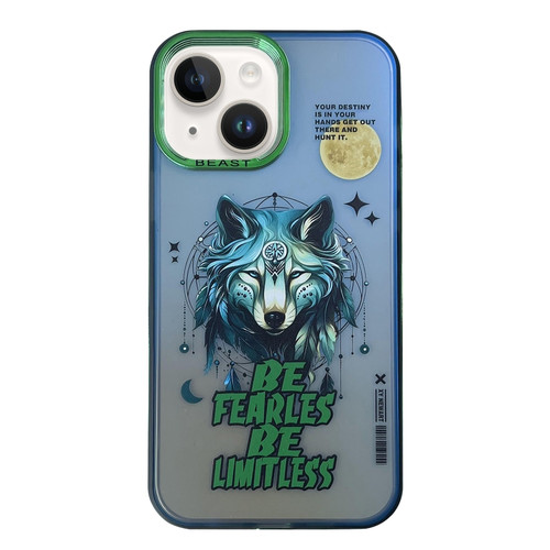 Aurora Series Painted Pattern Phone Case for iPhone 14 - Wolf