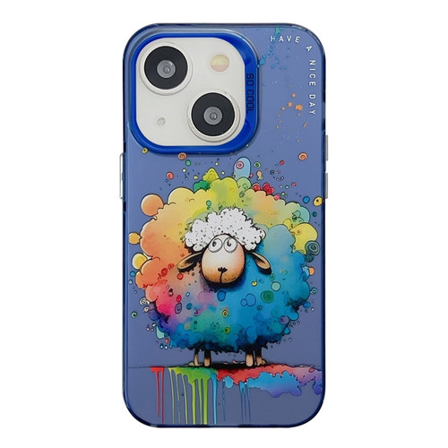 Animal Pattern Oil Painting Series PC + TPU Phone Case for iPhone 14 - Sheep