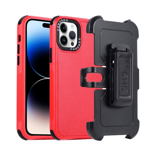 3 in 1 PC + TPU Sliding Sleeve Phone Case for iPhone 14 Pro Max - Red+Black