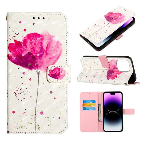 3D Painting Horizontal Flip Leather Phone Case for iPhone 14 Pro Max - A Flower