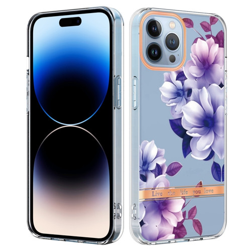 Flowers and Plants Series IMD TPU Phone Case for iPhone 14 Pro Max - Purple Begonia