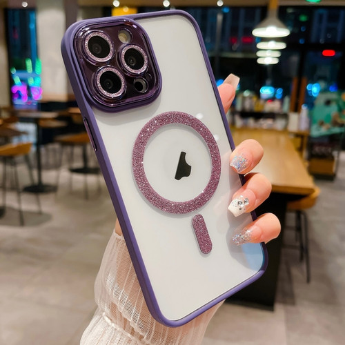 MagSafe Gradient Color Glitter TPU + Acrylic Phone Case with Lens Film for iPhone 14 Pro Max - Purple