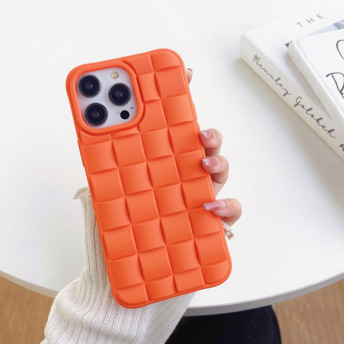 3D Cube Weave Texture Skin Feel Phone Case for iPhone 14 Pro Max - Orange