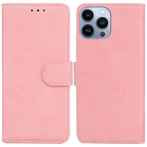 Skin Feel Pure Color Flip Leather Phone Case for iPhone 14 Pro Max - Pink