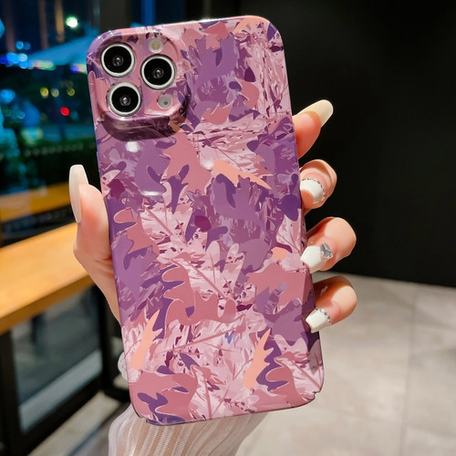 Precise Hole Camouflage Pattern PC Phone Case for iPhone 14 Pro Max - Pink Purple