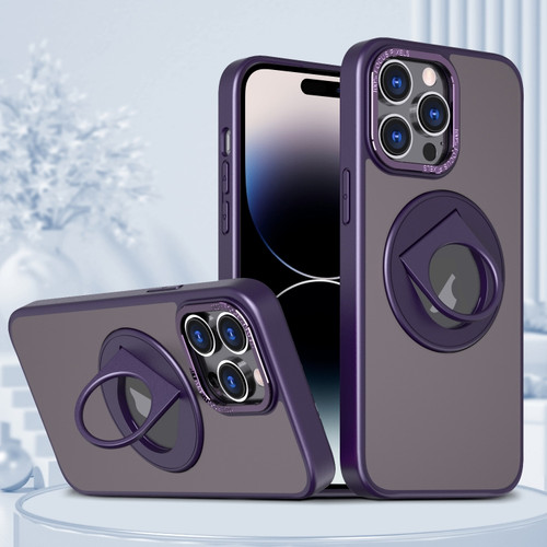 Rotating Ring Magnetic Holder Phone Case for iPhone 14 Pro Max - Purple