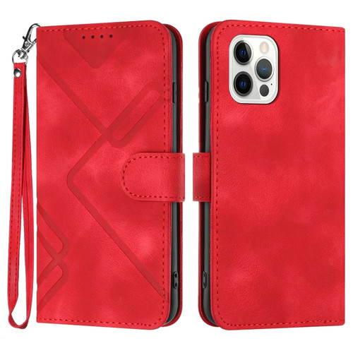 Line Pattern Skin Feel Leather Phone Case for iPhone 14 Pro Max - Red