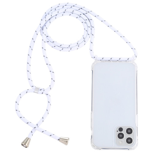 Transparent Acrylic Airbag Shockproof Phone Protective Case with Lanyard for iPhone 14 Pro Max - White Grey Rough Grain