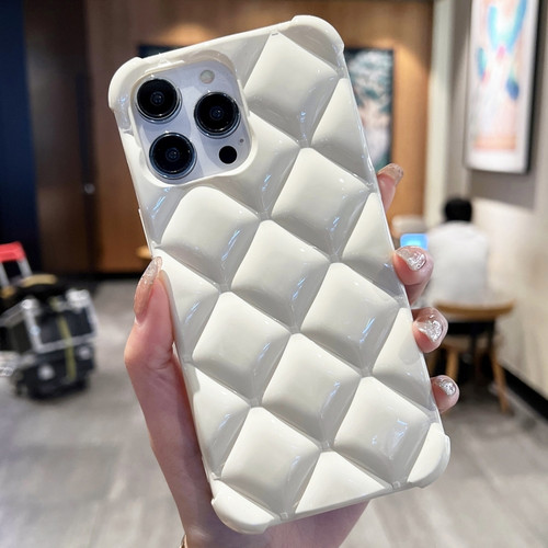 Diamond Lattice Varnish TPU Phone Case for iPhone 14 Pro Max - White