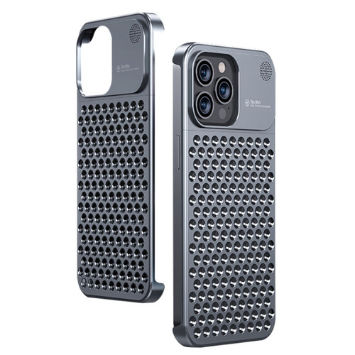 Aromatherapy Aluminum Alloy Cooling Phone Case for iPhone 14 Pro Max - Grey
