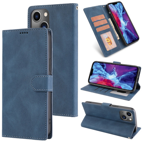 Fantasy Classic Skin-feel Calfskin Texture Leather Case for iPhone 14 Plus - Blue