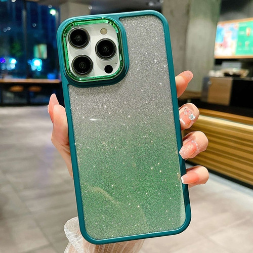 Gradient Glitter Electroplating Acrylic Phone Case for iPhone 14 Plus - Green