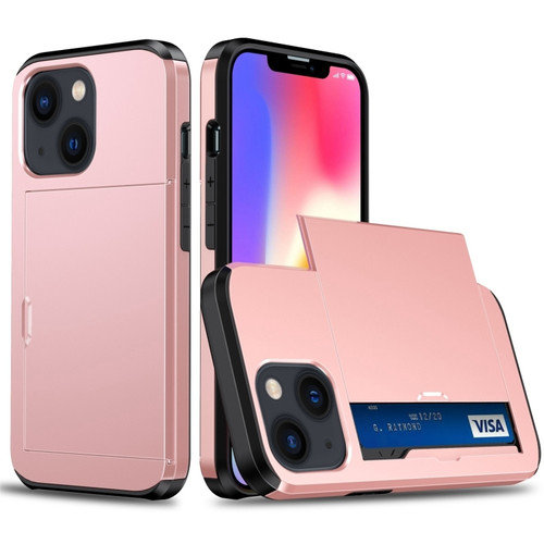 Shockproof Armor Protective Phone Case with Slide Card Slot  for iPhone 14 Plus - Rose Gold