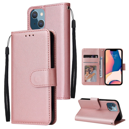 Multifunctional Horizontal Flip Leather Case with Three Card Slot  for iPhone 14 Plus - Rose Gold