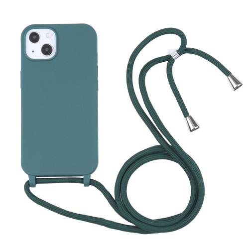Candy Colors TPU Protective Phone Case with Lanyard  for iPhone 14 Plus - Dark Green
