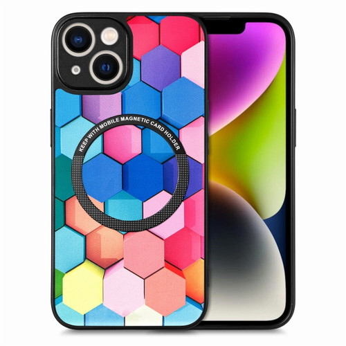 Colored Drawing Leather Back Cover Magsafe Phone Case for iPhone 14 Plus - Colorful Cube