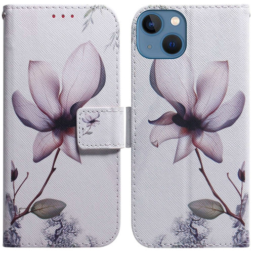 Coloured Drawing Flip Leather Phone Case for iPhone 14 Plus - Magnolia