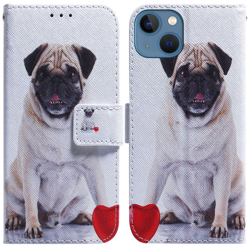 Coloured Drawing Flip Leather Phone Case for iPhone 14 Plus - Pug