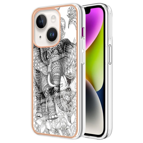 Electroplating Marble Dual-side IMD Phone Case for iPhone 14 Plus - Totem Elephant
