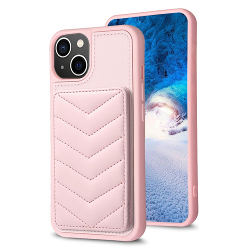 BF26 Wave Pattern Card Bag Holder Phone Case for iPhone 14 Plus - Pink