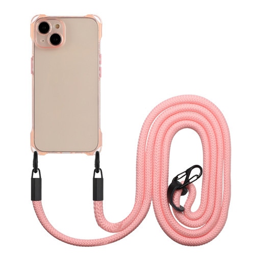 Four-corner Shockproof TPU Phone Case with Lanyard for iPhone 14 Plus - Pink