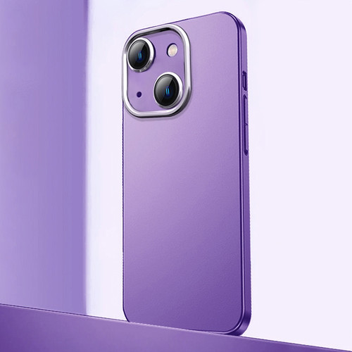 Frosted Metal Material Phone Case with Lens Protection for iPhone 14 Plus - Purple
