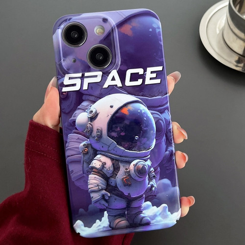 Painted Pattern Precise Hole PC Phone Case for iPhone 14 Plus - Purple Astronaut