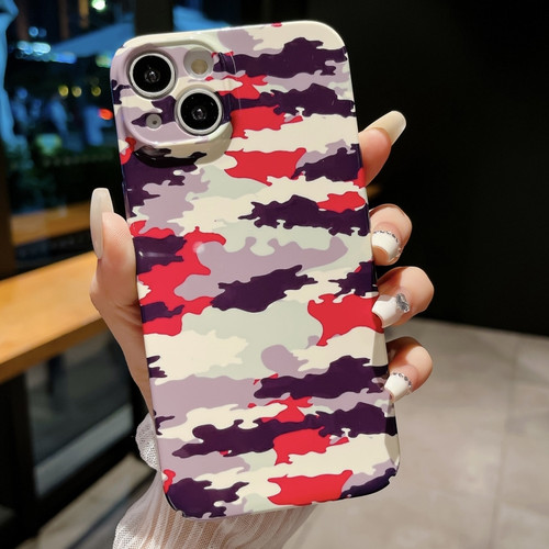 Precise Hole Camouflage Pattern PC Phone Case for iPhone 14 Plus - Red Purple White