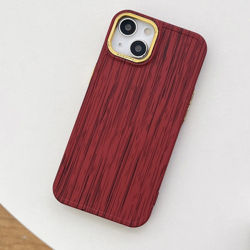 Retro Wood Texture Shockproof Phone Case for iPhone 14 Plus - Red