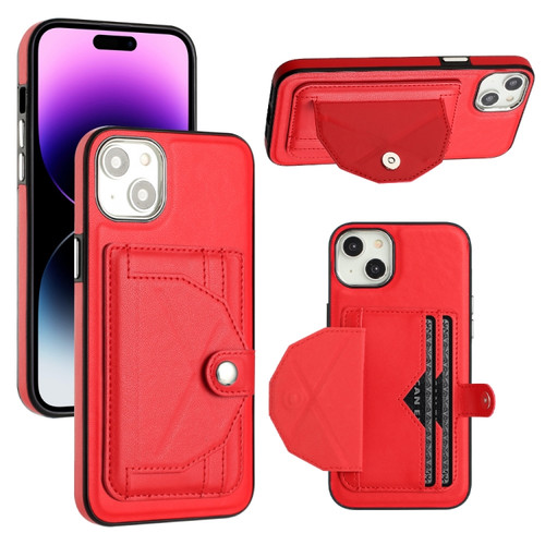 Shockproof Leather Phone Case with Card Holder for iPhone 14 Plus - Red