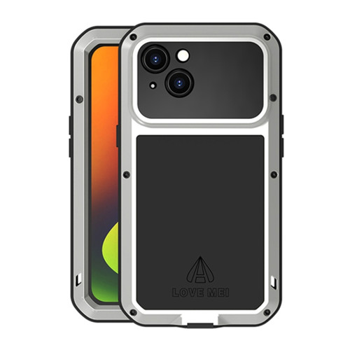 LOVE MEI Metal Shockproof Life Waterproof Dustproof Phone Case for iPhone 14 Plus - Silver