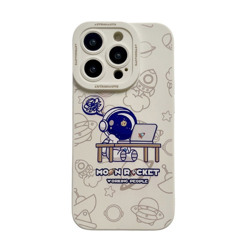 Liquid Silicone Astronaut Pattern Phone Case for iPhone 14 Plus - White