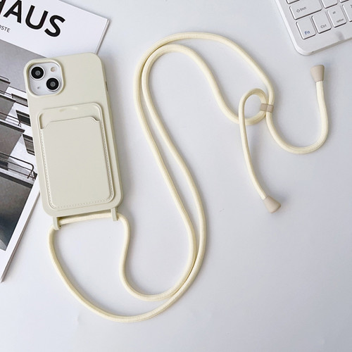 Crossbody Lanyard Elastic Silicone Card Holder Phone Case for iPhone 14 Plus - White