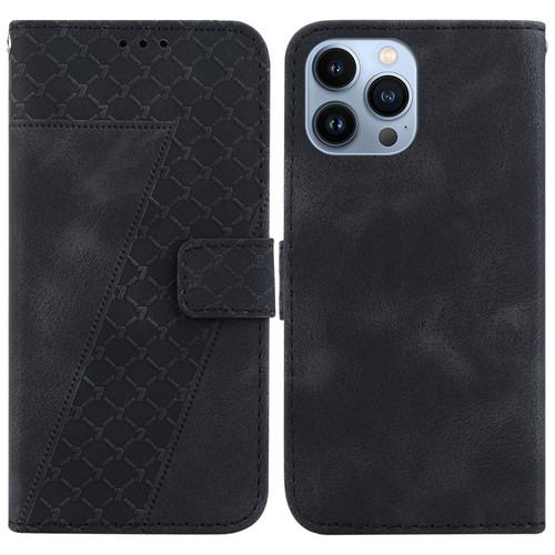 7-shaped Embossed Leather Phone Case for iPhone 14 Pro - Black