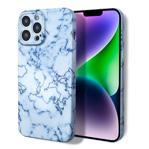 Marble Pattern Phone Case for iPhone 14 Pro - Blue White