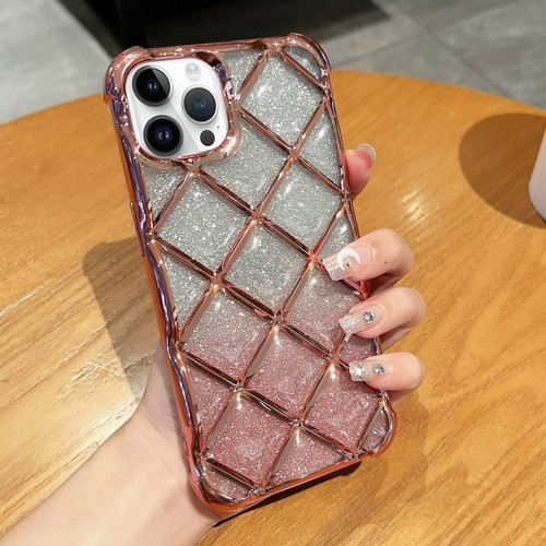 3D Diamond Lattice Laser Engraving Glitter Paper Phone Case for iPhone 14 Pro - Gradient Pink