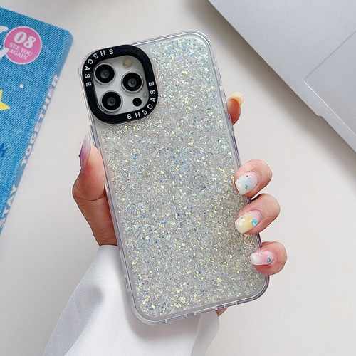 Glitter Epoxy Shockproof Phone Case for iPhone 14 Pro - White