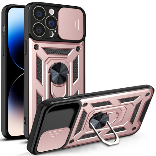 Sliding Camera Cover Design TPU+PC Phone Case  for iPhone 14 Pro - Rose Gold