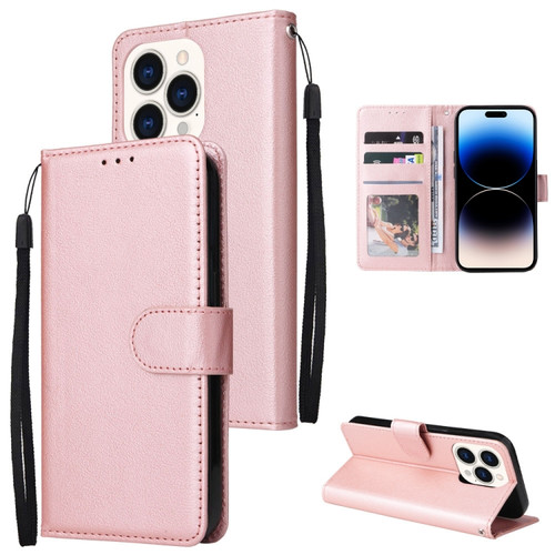 Multifunctional Horizontal Flip Leather Case with Three Card Slot for iPhone 14 Pro - Rose Gold