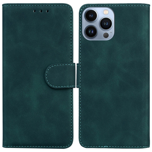 Skin Feel Pure Color Flip Leather Phone Case for iPhone 14 Pro - Green