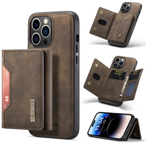 DG.MING M2 Series 3-Fold Card Bag Leather Case for iPhone 14 Pro - Coffee