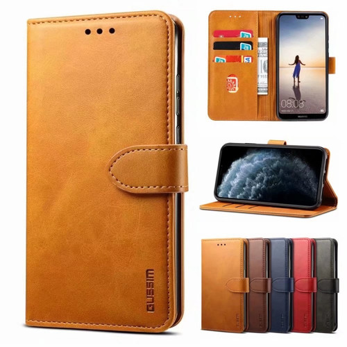 GUSSIM Horizontal Flip Leather Phone Case for iPhone 14 Pro - Khaki