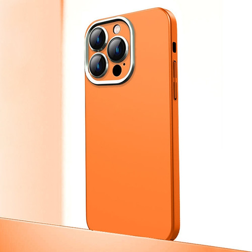 Frosted Metal Material Phone Case with Lens Protection for iPhone 14 Pro - Orange